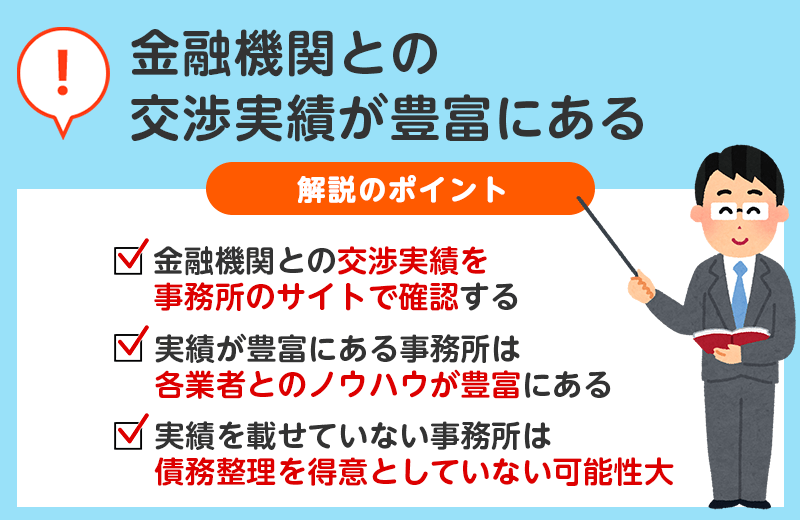 金融機関との交渉実績が豊富
